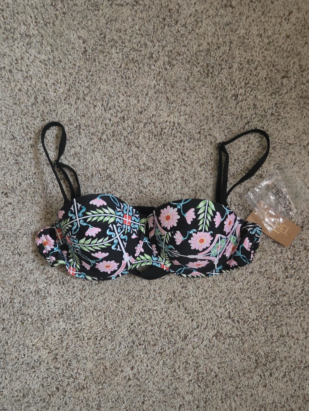 Rachel Roy Underwire Bustier Bikini Top with Removeable Straps - Floral Tile
